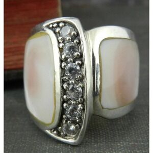 Sterling silver Mother of Pearl inlay ring signed CFJ Size 8